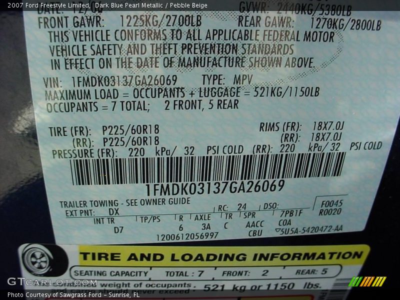 Dark Blue Pearl Metallic / Pebble Beige 2007 Ford Freestyle Limited