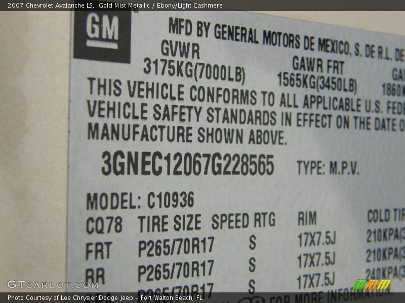 Gold Mist Metallic / Ebony/Light Cashmere 2007 Chevrolet Avalanche LS