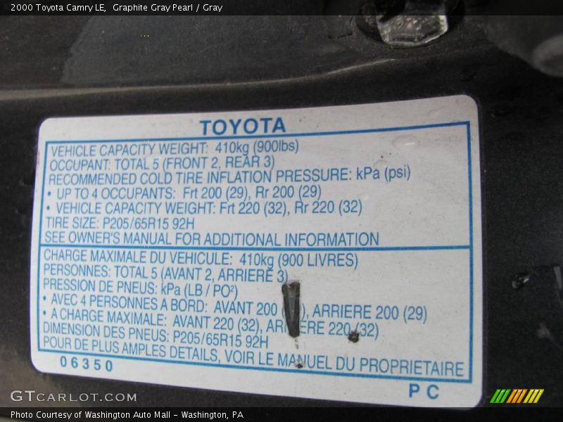 Graphite Gray Pearl / Gray 2000 Toyota Camry LE