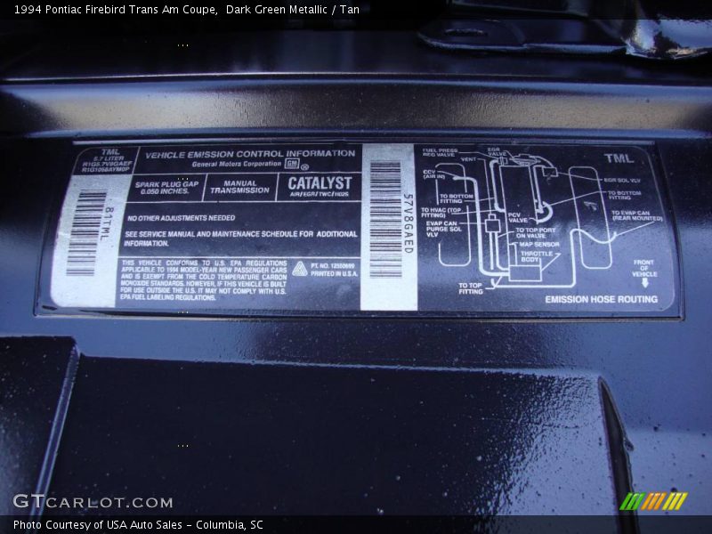 Dark Green Metallic / Tan 1994 Pontiac Firebird Trans Am Coupe