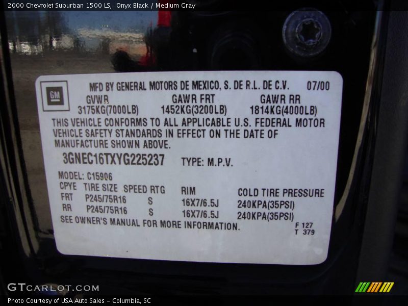 Onyx Black / Medium Gray 2000 Chevrolet Suburban 1500 LS