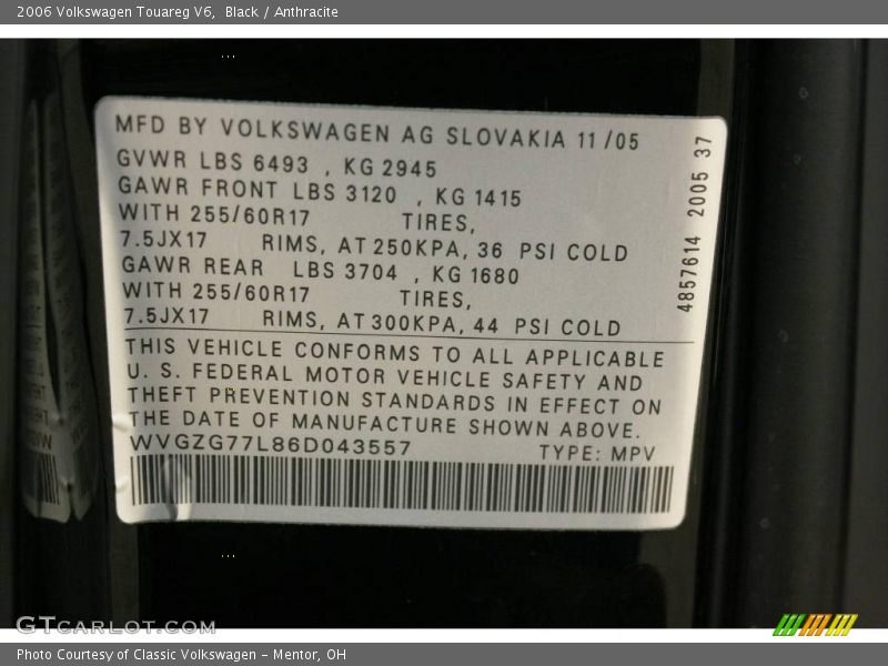 Black / Anthracite 2006 Volkswagen Touareg V6