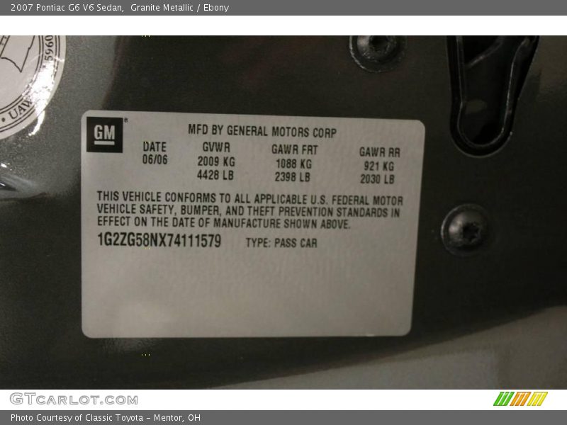 Granite Metallic / Ebony 2007 Pontiac G6 V6 Sedan