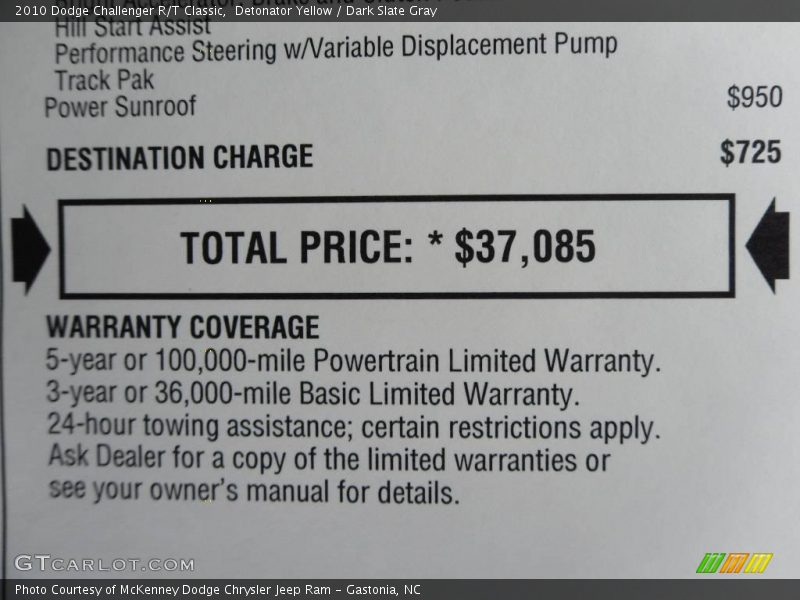 Detonator Yellow / Dark Slate Gray 2010 Dodge Challenger R/T Classic