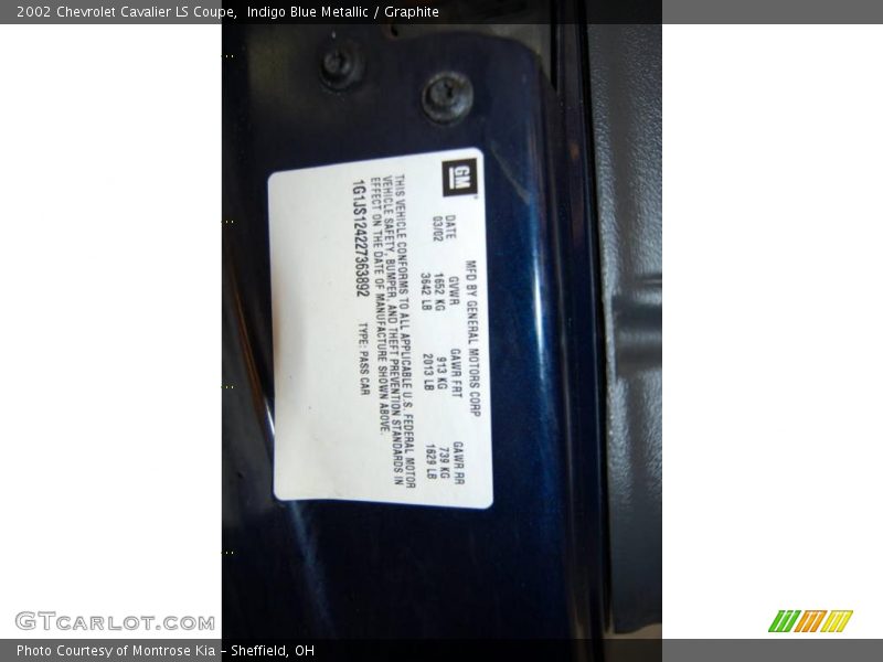 Indigo Blue Metallic / Graphite 2002 Chevrolet Cavalier LS Coupe