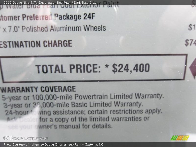 Deep Water Blue Pearl / Dark Slate Gray 2010 Dodge Nitro SXT