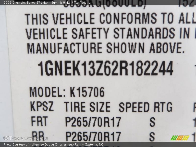 Summit White / Tan/Neutral 2002 Chevrolet Tahoe Z71 4x4