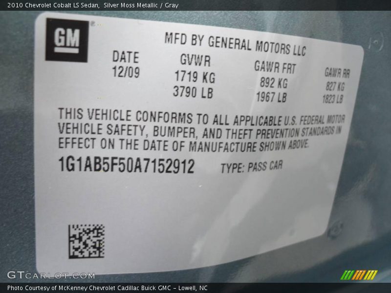 Silver Moss Metallic / Gray 2010 Chevrolet Cobalt LS Sedan