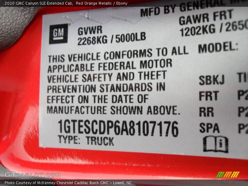 Red Orange Metallic / Ebony 2010 GMC Canyon SLE Extended Cab