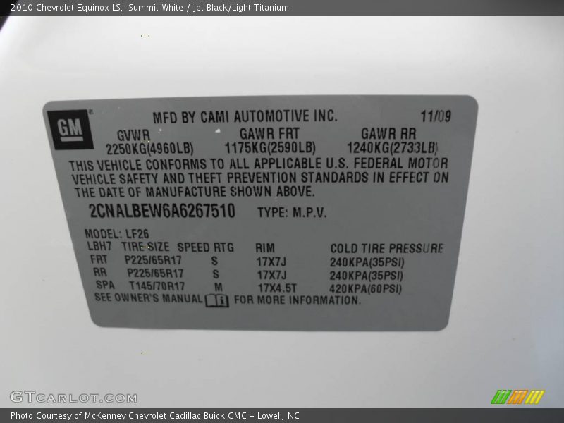 Summit White / Jet Black/Light Titanium 2010 Chevrolet Equinox LS