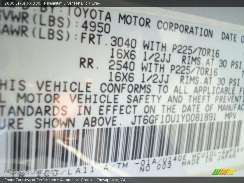 Millennium Silver Metallic / Gray 2000 Lexus RX 300