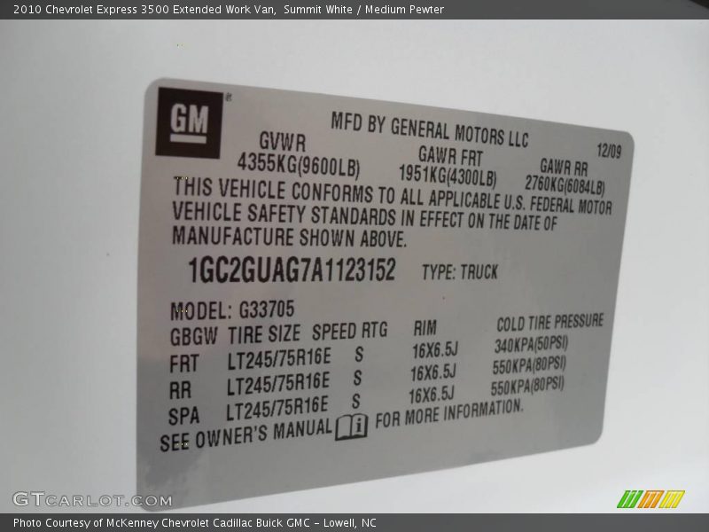 Summit White / Medium Pewter 2010 Chevrolet Express 3500 Extended Work Van