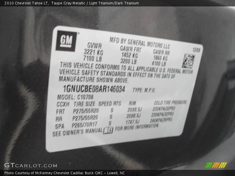 Taupe Gray Metallic / Light Titanium/Dark Titanium 2010 Chevrolet Tahoe LT