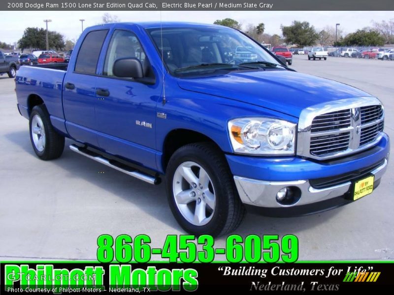 Electric Blue Pearl / Medium Slate Gray 2008 Dodge Ram 1500 Lone Star Edition Quad Cab