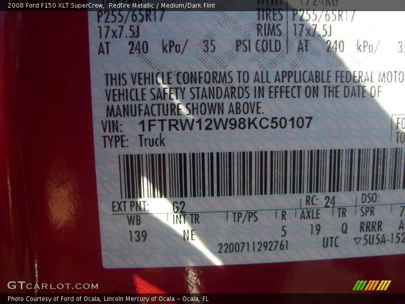 Redfire Metallic / Medium/Dark Flint 2008 Ford F150 XLT SuperCrew