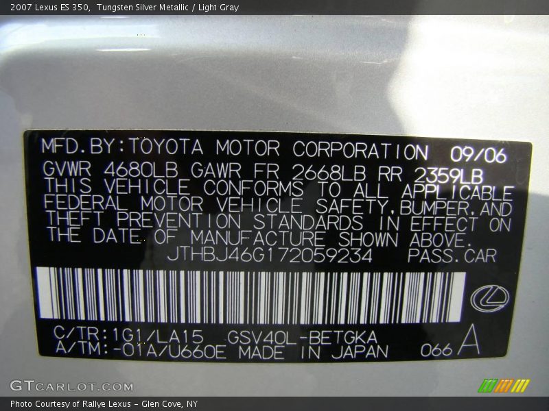 Tungsten Silver Metallic / Light Gray 2007 Lexus ES 350