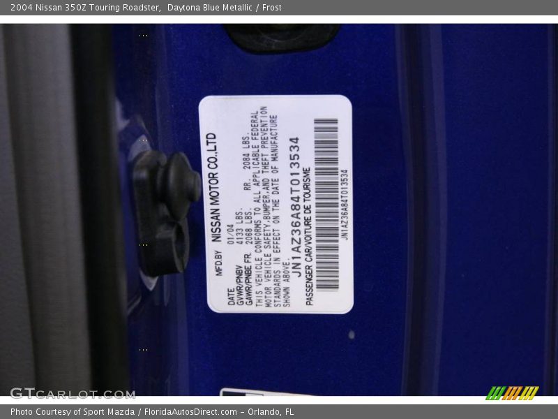 Daytona Blue Metallic / Frost 2004 Nissan 350Z Touring Roadster