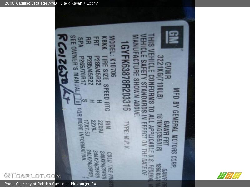 Black Raven / Ebony 2008 Cadillac Escalade AWD