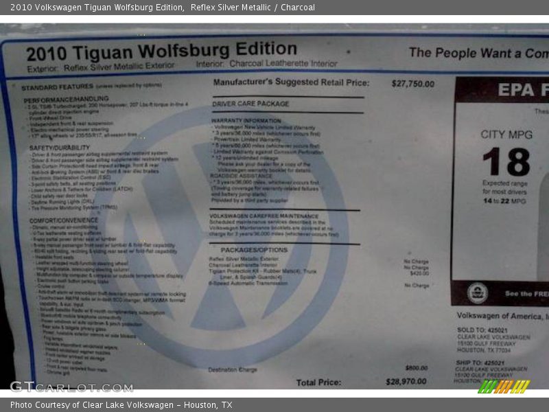 Reflex Silver Metallic / Charcoal 2010 Volkswagen Tiguan Wolfsburg Edition