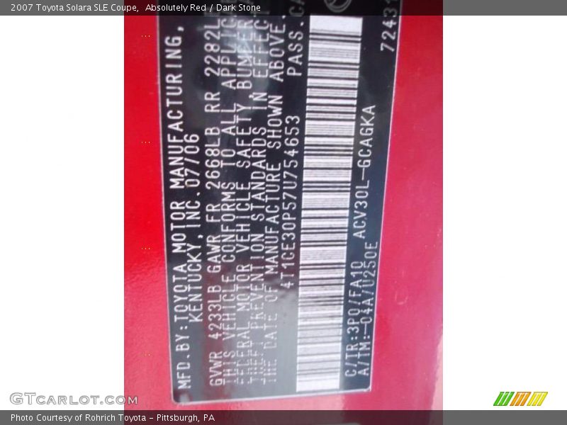 Absolutely Red / Dark Stone 2007 Toyota Solara SLE Coupe