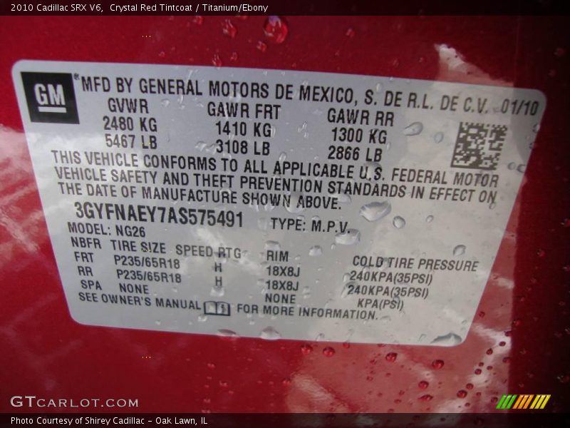Crystal Red Tintcoat / Titanium/Ebony 2010 Cadillac SRX V6
