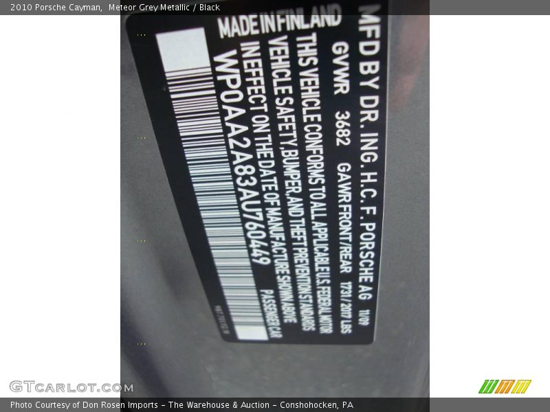 Meteor Grey Metallic / Black 2010 Porsche Cayman