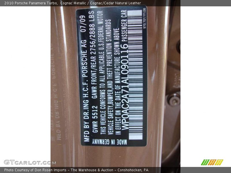 Cognac Metallic / Cognac/Cedar Natural Leather 2010 Porsche Panamera Turbo