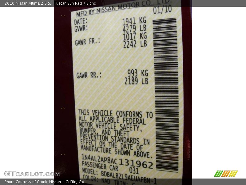 Tuscan Sun Red / Blond 2010 Nissan Altima 2.5 S