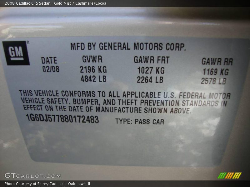 Gold Mist / Cashmere/Cocoa 2008 Cadillac CTS Sedan