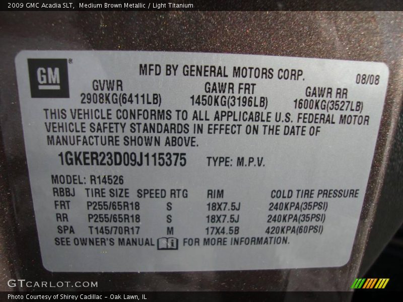 Medium Brown Metallic / Light Titanium 2009 GMC Acadia SLT