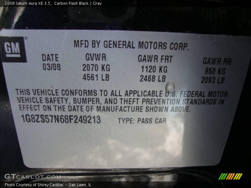 Carbon Flash Black / Gray 2008 Saturn Aura XE 3.5