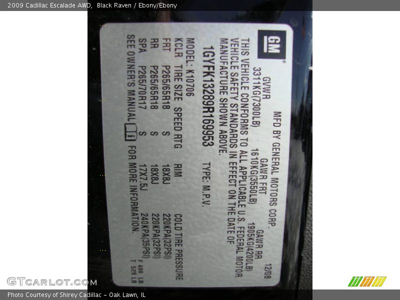 Black Raven / Ebony/Ebony 2009 Cadillac Escalade AWD