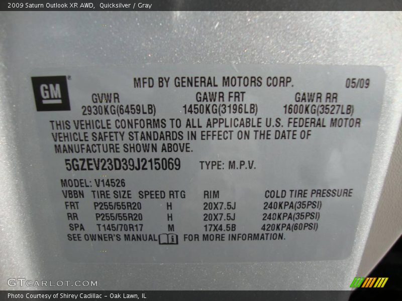 Quicksilver / Gray 2009 Saturn Outlook XR AWD