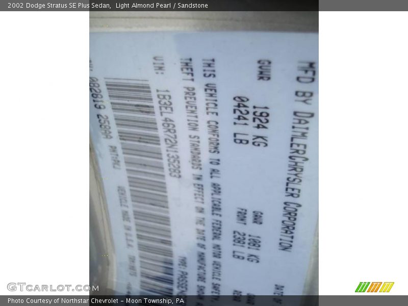 Light Almond Pearl / Sandstone 2002 Dodge Stratus SE Plus Sedan