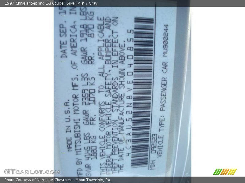 Silver Mist / Gray 1997 Chrysler Sebring LXi Coupe