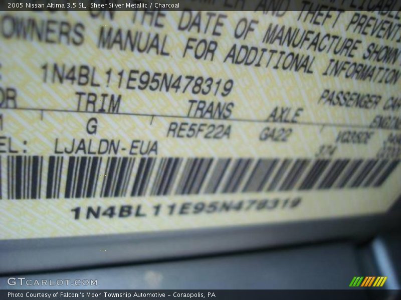 Sheer Silver Metallic / Charcoal 2005 Nissan Altima 3.5 SL