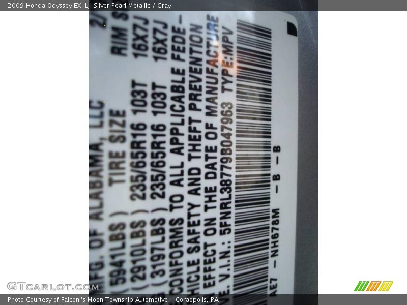 Silver Pearl Metallic / Gray 2009 Honda Odyssey EX-L
