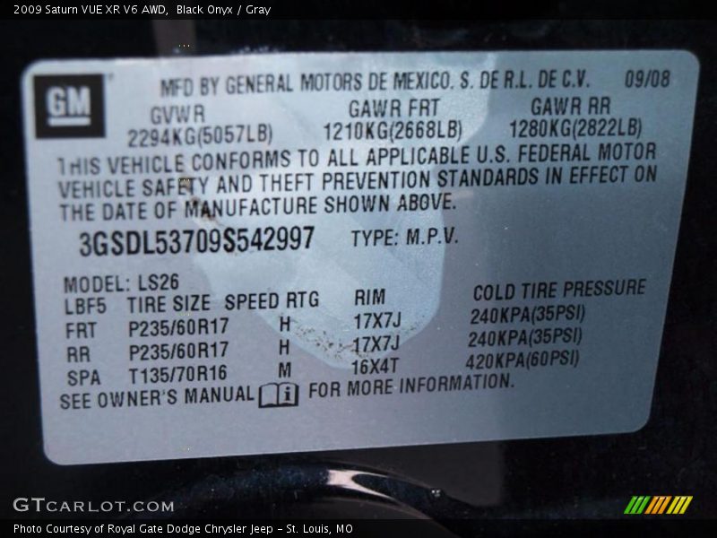 Black Onyx / Gray 2009 Saturn VUE XR V6 AWD