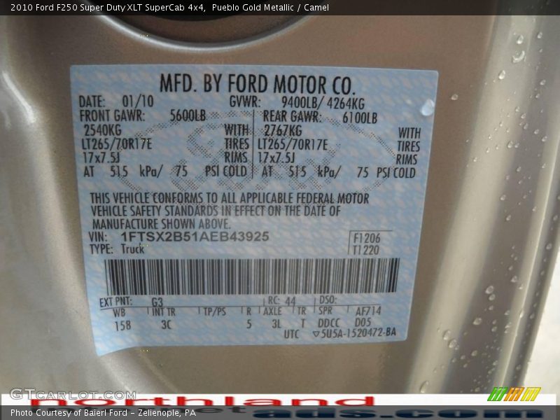 Pueblo Gold Metallic / Camel 2010 Ford F250 Super Duty XLT SuperCab 4x4