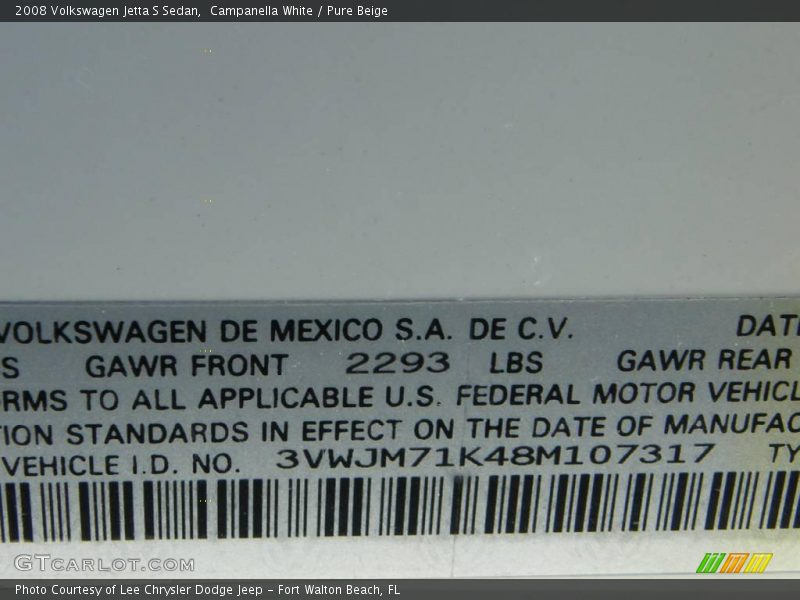 Campanella White / Pure Beige 2008 Volkswagen Jetta S Sedan