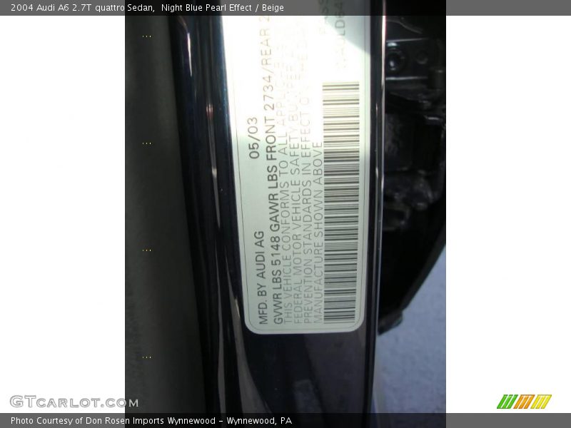Night Blue Pearl Effect / Beige 2004 Audi A6 2.7T quattro Sedan