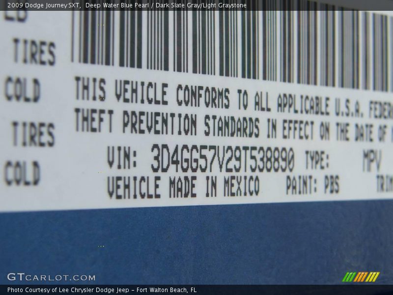 Deep Water Blue Pearl / Dark Slate Gray/Light Graystone 2009 Dodge Journey SXT