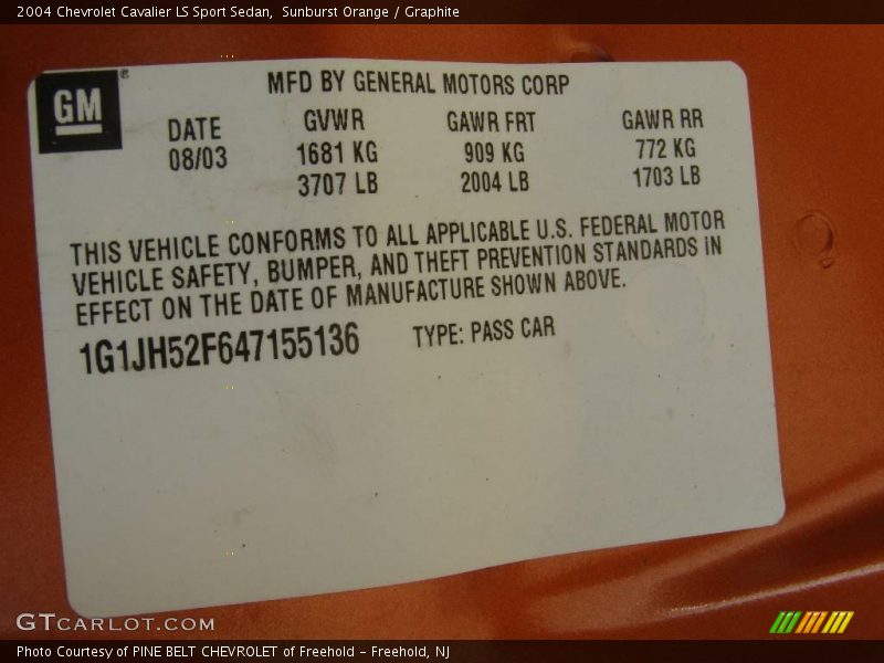 Sunburst Orange / Graphite 2004 Chevrolet Cavalier LS Sport Sedan
