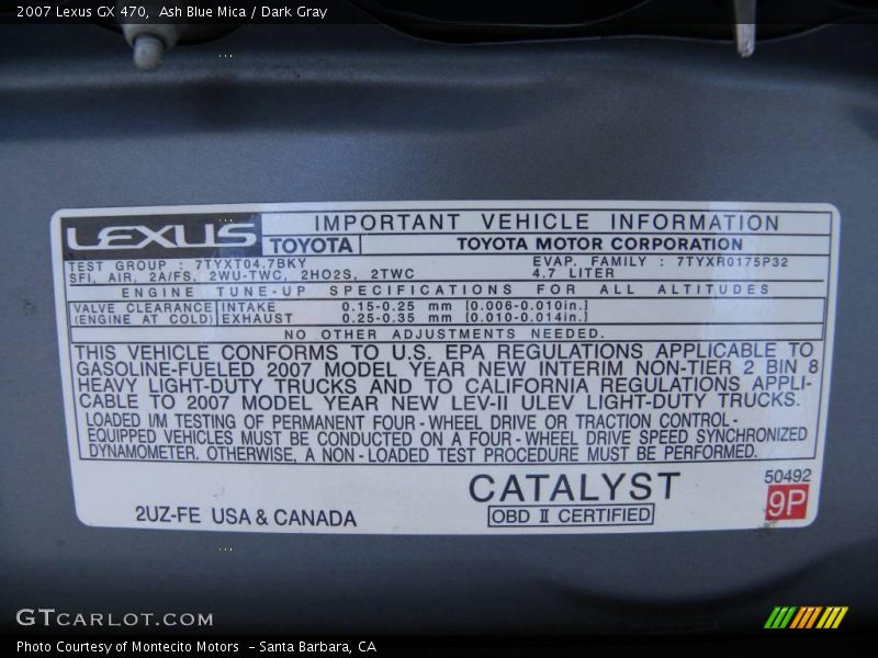 Ash Blue Mica / Dark Gray 2007 Lexus GX 470