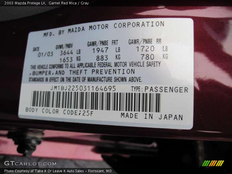 Garnet Red Mica / Gray 2003 Mazda Protege LX