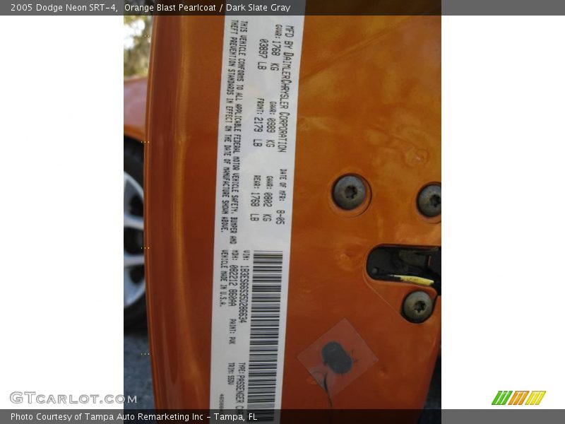Orange Blast Pearlcoat / Dark Slate Gray 2005 Dodge Neon SRT-4