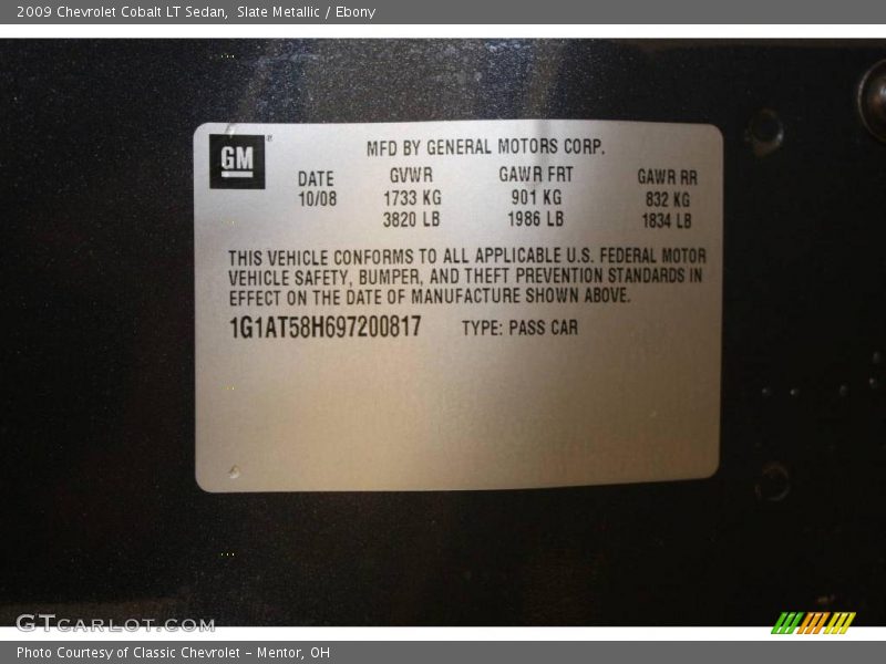 Slate Metallic / Ebony 2009 Chevrolet Cobalt LT Sedan