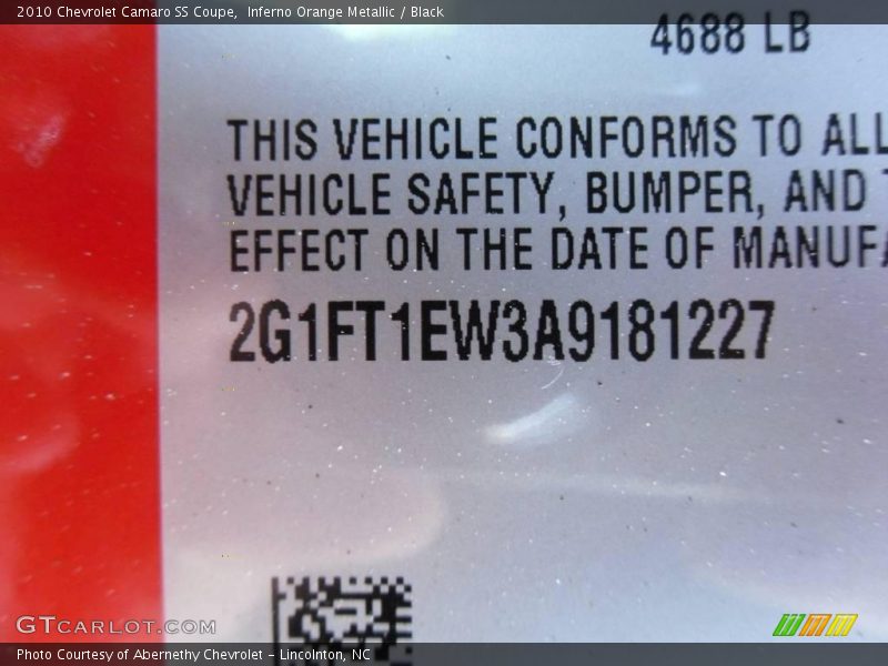 Inferno Orange Metallic / Black 2010 Chevrolet Camaro SS Coupe