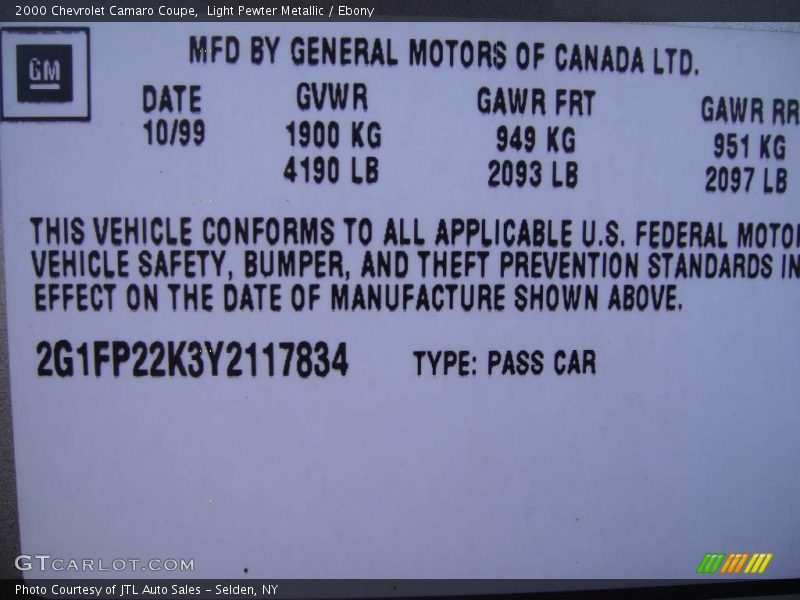 Light Pewter Metallic / Ebony 2000 Chevrolet Camaro Coupe