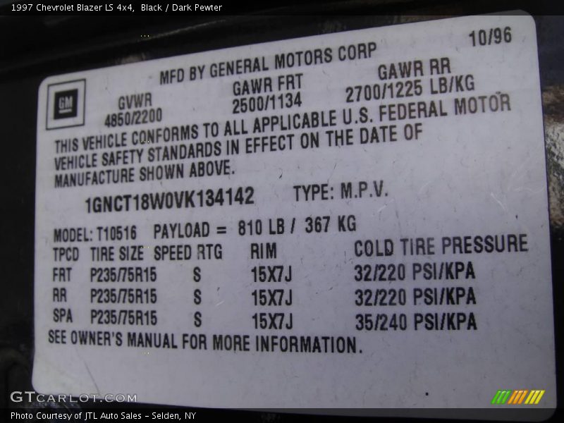 Black / Dark Pewter 1997 Chevrolet Blazer LS 4x4